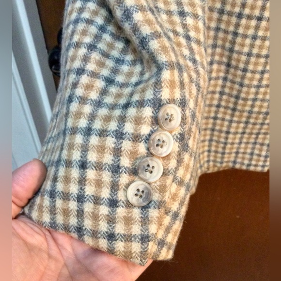 Vintage Christian Dior 1970s Mens Plaid Virgin Wool Blazer Tan Jacket SingleVent - Picture 10 of 16